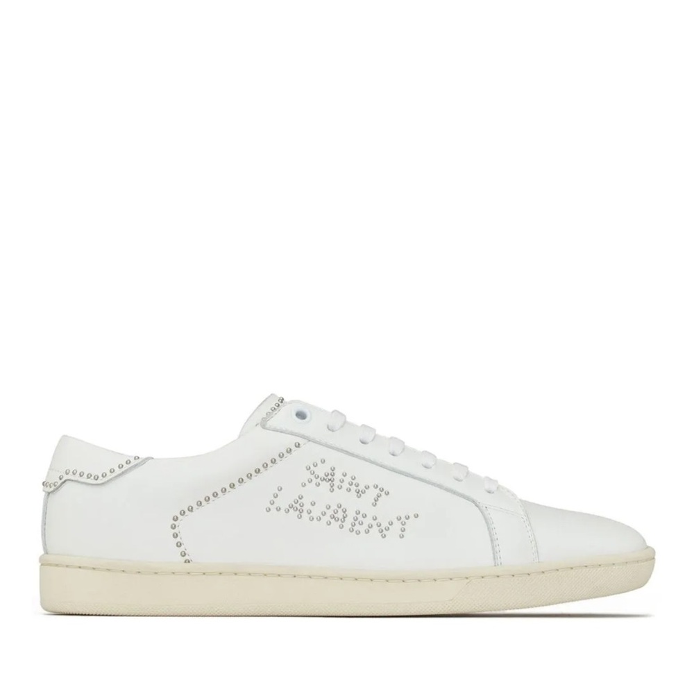 Saint Laurent White Leather Studded Sneakers